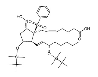 (Z)-7-((1S,2S,3R,E)-3-((tert-butyldimethylsilyl)oxy)-2-((S,E)-3-((tert-butyldimethylsilyl)oxy)oct-1-en-1-yl)-5-(hydroxyimino)-1-(phenylsulfonyl)cyclopentyl)hept-5-enoic acid Structure