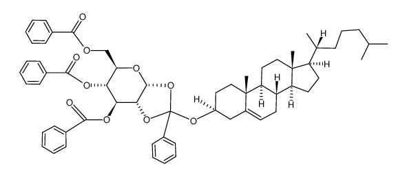 3,4,6-Tri-O-benzoyl-1,2-O-<α-(5-cholesten-3β-yloxy)benzyliden>-α-D-glucopyranose结构式