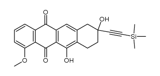 (+/-)-6,9-dihydroxy-4-methoxy-9-(trimethylsilyl)ethynyl-7,8,9,10-tetrahydronaphthacene-5,12-dione结构式