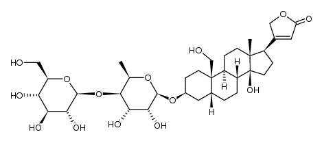 3β-[6-Deoxy-4-O-(β-D-glucopyranosyl)-β-D-glucopyranosyloxy]-14,19-dihydroxy-5β-card-20(22)-enolide结构式