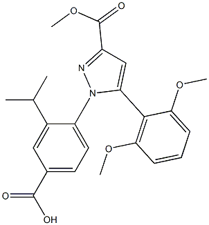 4-5-(2,6-Dimethoxyphenyl)-3-(methoxycarbonyl)-1H-pyrazol-1-yl-3-(propan-2-yl)benzoic acid structure