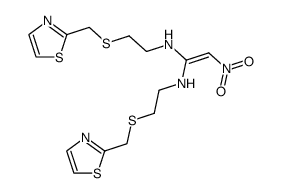 2-nitro-N,N'-bis-(2-thiazol-2-ylmethylsulfanyl-ethyl)-ethene-1,1-diamine结构式