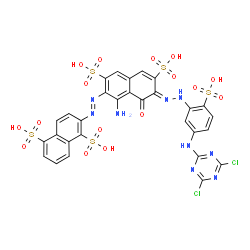 2-[[1-amino-7-[[5-[(4,6-dichloro-1,3,5-triazin-2-yl)amino]-2-sulphophenyl]azo]-8-hydroxy-3,6-disulpho-2-naphthyl]azo]naphthalene-1,5-disulphonic acid结构式