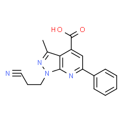 1-(2-Cyanoethyl)-3-methyl-6-phenyl-1H-pyrazolo[3,4-b]pyridine-4-carboxylic acid结构式