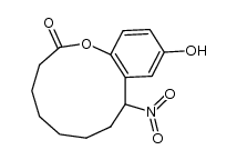 13-Hydroxy-10-nitro-2-oxabicyclo[9.4.0]pentadeca-1(11),12,14-trien-3-on结构式