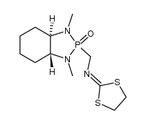 (3aR,7aR)-2-(((1,3-dithiolan-2-ylidene)amino)methyl)-1,3-dimethyloctahydro-1H-benzo[d][1,3,2]diazaphosphole 2-oxide Structure