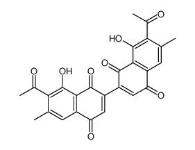 7,7'-Diacetyl-8,8'-dihydroxy-6,6'-dimethyl-2,2'-binaphthalene-1,1',4,4'-tetrone structure