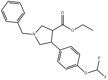 反式-1-苄基-4-(4-(二氟甲氧基)苯基)吡咯烷-3-羧酸乙酯结构式