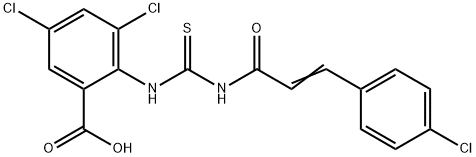 3,5-dichloro-2-[[[[3-(4-chlorophenyl)-1-oxo-2-propenyl]amino]thioxomethyl]amino]-benzoic acid Structure