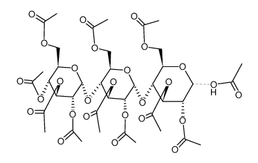 O-(2,3,4,6-tetra-O-acetyl-α-D-glucopyranosyl)-(1(*)4)-O-(2,3,6-tri-O-acetyl-α-D-glucopyranosyl)-(1(*)4)-1,2,3,6-tetra-O-acetyl-D-glucopyranose结构式