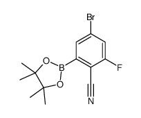 4-bromo-2-fluoro-6-(4,4,5,5-tetramethyl-1,3,2-dioxaborolan-2-yl)benzonitrile结构式