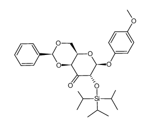 p-methoxyphenyl 4,6-O-benzylidene-2-O-tris(isopropyl)silyl-β-D-xylo-hex-3-ulopyranoside结构式