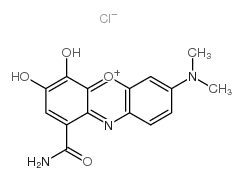 Phenoxazin-5-ium,1-(aminocarbonyl)-7-(dimethylamino)-3,4-dihydroxy-, chloride (1:1)结构式