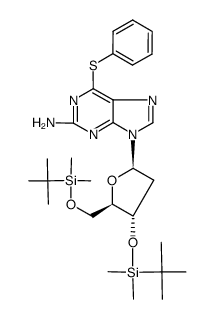 2-amino-9-[3',5'-bis-O-(tert-butyldimethylsilyl)-2'-deoxy-β-D-erythro-pentofuranosyl]-6-(phenylthio)purine Structure