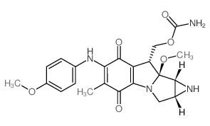 Azirino[2,3:3,4]pyrrolo[1,2-a]indole-4,7-dione, 8-[[(aminocarbonyl)oxy]methyl]-1,1a,2,8,8a, 8b-hexahydro-8a-methoxy-6-[(4-methoxyphenyl)amino]-5-methyl-, [1aR-(1a.alpha.,8.beta.,8a.alpha.,8b.alpha.)]- Structure