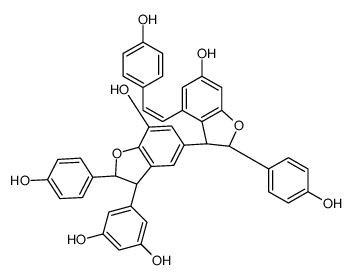 (2S,2'R,3S,3'R)-3'-(3,5-Dihydroxyphenyl)-2,2',3,3'-tetrahydro-2,2'-bis(4-hydroxyphenyl)-4-[2-(4-hydroxyphenyl)ethenyl][3,4'-bibenzofuran]-6,6'-diol结构式