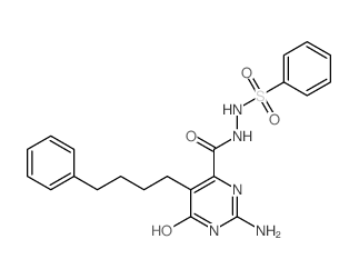 4-Pyrimidinecarboxylicacid, 2-amino-1,6-dihydro-6-oxo-5-(4-phenylbutyl)-, 2-(phenylsulfonyl)hydrazide Structure