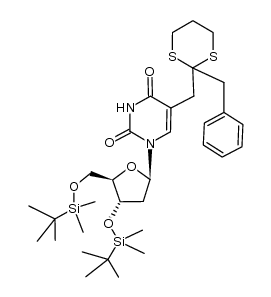 3',5'-bis-O-(tert-butyldimethylsilyl)-5-(3-phenyl-2,2-(1,3-dithio))propyl-2'-deoxyuridine Structure