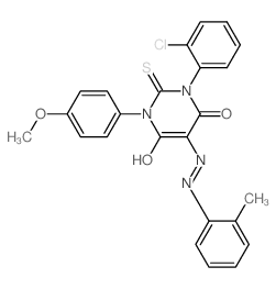 1-(2-chlorophenyl)-3-(4-methoxyphenyl)-5-[(2-methylphenyl)hydrazinylidene]-2-sulfanylidene-1,3-diazinane-4,6-dione结构式