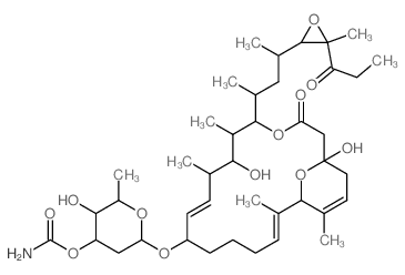 4,21-Dioxabicyclo[15.3.1]heneicosa-9,15,18- trien-3-one,11-[[3-O-(aminocarbonyl)-2,6- dideoxy-â-D-arabino-hexopyranosyl]oxy]-1,7- dihydroxy-6,8,16,18-tetramethyl-5-[(1R,3R)- 1-methyl-3-[3-methyl结构式