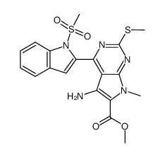 methyl 5-amino-4-(1-mesylindol-2-yl)-2-methylthiopyrrolo[2,3-d]pyrimidine-6-carboxylate结构式