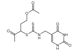 (2,4-dioxo-1,2,3,4-tetrahydro-pyrimidin-5-ylmethyl)-dithiocarbamic acid 3-acetoxy-1-acetyl-propyl ester结构式