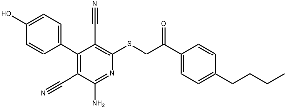 2-amino-6-((2-(4-butylphenyl)-2-oxoethyl)thio)-4-(4-hydroxyphenyl)pyridine-3,5-dicarbonitrile结构式