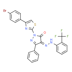 2-[4-(4-bromophenyl)-1,3-thiazol-2-yl]-5-phenyl-4-{[2-(trifluoromethyl)phenyl]hydrazono}-2,4-dihydro-3H-pyrazol-3-one Structure