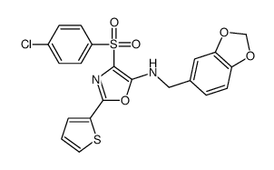 N-(1,3-benzodioxol-5-ylmethyl)-4-(4-chlorophenyl)sulfonyl-2-thiophen-2-yl-1,3-oxazol-5-amine Structure