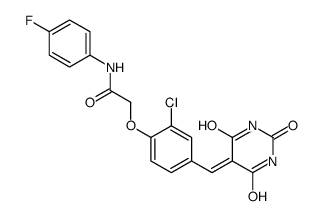2-[2-chloro-4-[(2,4,6-trioxo-1,3-diazinan-5-ylidene)methyl]phenoxy]-N-(4-fluorophenyl)acetamide结构式