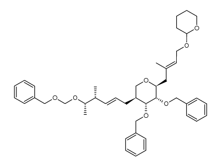 (2S,3S,4R,5S)-3,4-bis(benzyloxy)-5-((4R,5S,E)-5-((benzyloxy)methoxy)-4-methylhex-2-en-1-yl)-2-((E)-2-methyl-4-((tetrahydro-2H-pyran-2-yl)oxy)but-2-en-1-yl)tetrahydro-2H-pyran结构式