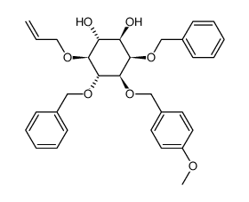 D-myo-Inositol, 1-O-(4-methoxyphenyl)methyl-2,6-bis-O-(phenylmethyl)-5-O-2-propenyl-结构式