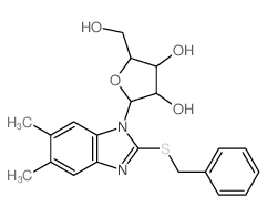 Benzimidazole,2-(benzylthio)-5,6-dimethyl-1-b-D-ribofuranosyl- (8CI) Structure