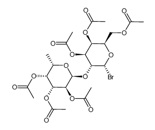 (2S,3S,4R,5R,6S)-2-(((2R,3R,4S,5S,6R)-4,5-diacetoxy-6-(acetoxymethyl)-2-bromotetrahydro-2H-pyran-3-yl)oxy)-6-methyltetrahydro-2H-pyran-3,4,5-triyl triacetate Structure