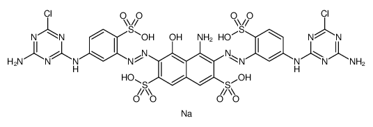tetrasodium 4-amino-3,6-bis[[5-[(4-amino-6-chloro-1,3,5-triazin-2-yl)amino]-2-sulphonatophenyl]azo]-5-hydroxynaphthalene-2,7-disulphonate structure