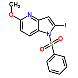 1-(Phenylsulfonyl)-5-Methoxy-2-iodo-4-azaindole结构式
