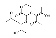 ethyl 2,2-bis[(2-hydroxy-4-oxopent-2-en-3-yl)sulfanyl]acetate结构式