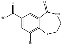 9-溴-5-氧代-2,3,4,5-四氢苯并[F][1,4]氧杂氮杂-7-羧酸结构式