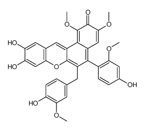 2,10-dihydroxy-5-(4-hydroxy-2-methoxyphenyl)-6-[(4-hydroxy-3-methoxyphenyl)methyl]-1,3-dimethoxy-9H-benzo[a]xanthen-9-one structure