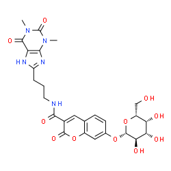 7-(beta-D-galactopyranosyloxy)-2-oxo-N-[3-(2,3,6,7-tetrahydro-1,3-dimethyl-2,6-dioxo-1H-purin-8-yl)propyl]-2H-1-benzopyran-3-carboxamide结构式