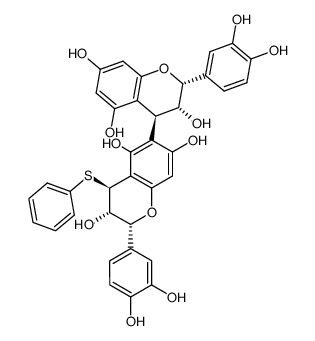 (2R,3R,4R)-2,3-cis-3,4-trans-3,3',4',5,7-pentahydroxy-4-((2R,3S,4S)-2,3-cis-3,4-trans-3,3',4',5,7-pentahydroxy-4-phenylthioflavan-6-yl)flavan Structure