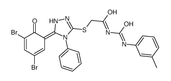 2-[[(5Z)-5-(3,5-dibromo-6-oxocyclohexa-2,4-dien-1-ylidene)-4-phenyl-1H-1,2,4-triazol-3-yl]sulfanyl]-N-[(3-methylphenyl)carbamoyl]acetamide Structure