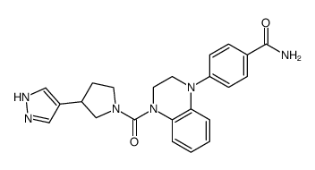 4-{4-[3-(1H-Pyrazol-4-yl)pyrrolidine-1-carbonyl]-3,4-dihydro-2H-quinoxalin-1-yl}benzamide Structure