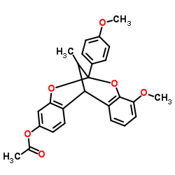 8-Methoxy-6-(p-methoxyphenyl)-13-methyl-6,12-methano-12H-dibenzo(d,g)(1,3)dioxocin-3-ol acetate结构式