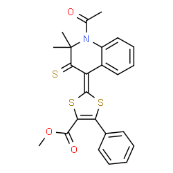 methyl (2Z)-2-(1-acetyl-2,2-dimethyl-3-thioxo-2,3-dihydroquinolin-4(1H)-ylidene)-5-phenyl-1,3-dithiole-4-carboxylate structure