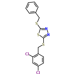 2-(Benzylsulfanyl)-5-[(2,4-dichlorobenzyl)sulfanyl]-1,3,4-thiadiazole结构式