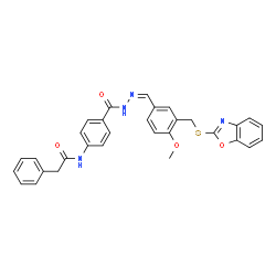 Benzoic acid, 4-[(phenylacetyl)amino]-, [[3-[(2-benzoxazolylthio)methyl]-4-methoxyphenyl]methylene]hydrazide (9CI) Structure