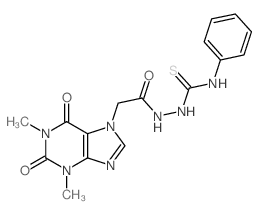 7H-Purine-7-aceticacid, 1,2,3,6-tetrahydro-1,3-dimethyl-2,6-dioxo-,2-[(phenylamino)thioxomethyl]hydrazide结构式