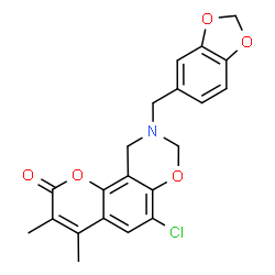 9-(1,3-benzodioxol-5-ylmethyl)-6-chloro-3,4-dimethyl-8,10-dihydropyrano[2,3-f][1,3]benzoxazin-2-one Structure