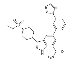 3-[1-(ethylsulfonyl)-4-piperidinyl]-5-[3-(1H-pyrazol-1-yl)phenyl]-1H-indole-7-carboxamide结构式